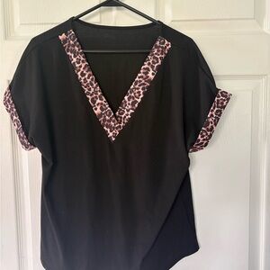 Black Leopard Trim Women's Top